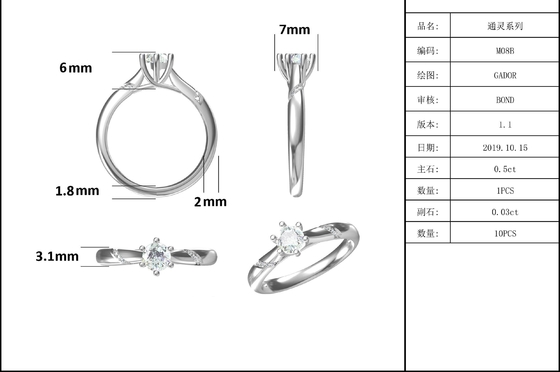 White 925 Sterling Silver Custom Moissanite Ring Engagement