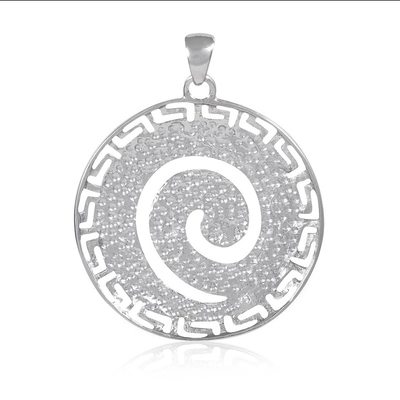 925 Sterling Silver Hawaiian Blue Fire Opal Greek Key Meander Meandros Spiral Crystal Pendant