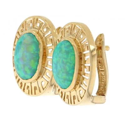 925 Sterling Silver Hawaiian Blue Fire Opal Greek Key Meander Meandros Spiral Crystal Pendant
