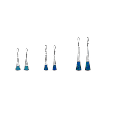 925 With Sterling Silver Blue Retro Opal Greek Meander Key Earrings  925 With Sterling Silver