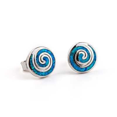 925  With Sterling Silver Natural Greek  Key  Blue Opal Dangle Crystal  Earrings For Women