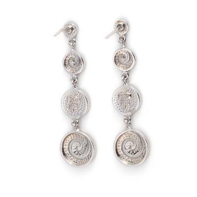 925  With Sterling Silver Greek  Key  Blue Opal Dangle Meander Meandros Earrings For Women