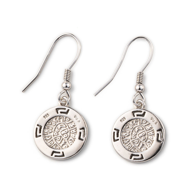 925  With Sterling Silver Greek  Key  Blue   Meander Opal  Phaistos Disc Dangle  Women Earrings