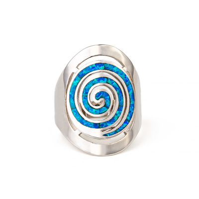 925  With Sterling Silver Greek  Key  Blue   Meander Opal  Spiral Engagement Earrings For Women