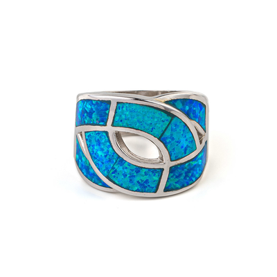 925  With Sterling Silver Greek  Key Natural  Blue   Meander Opal  Ring Real Fire Opal Jewelry