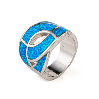 925  With Sterling Silver Greek  Key Natural  Blue   Meander Opal  Ring Real Fire Opal Jewelry