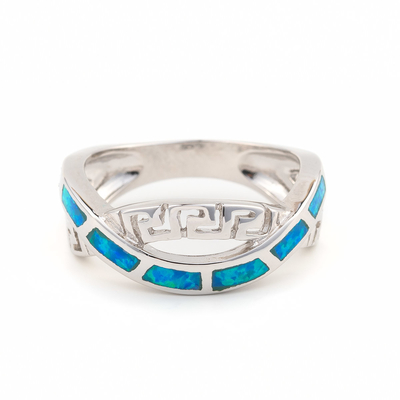 925  With Sterling Silver Greek  Key Natural  Blue   Meander Opal  Ring Real Fire Opal Jewelry