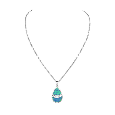 25 Sterling Silver  Blue Simulated Opal Greek Key Meander Meandros Spiral Pendant Necklace
