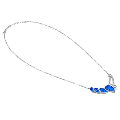 925  With Sterling Silver  Blue  Lab  Opal Anthurium Bouquet Greek  Pendant   Fire Opal Jewelry