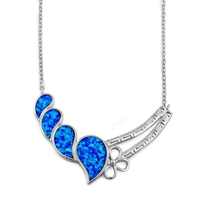 925  With Sterling Silver  Blue  Lab  Opal Anthurium Bouquet Greek  Pendant   Fire Opal Jewelry