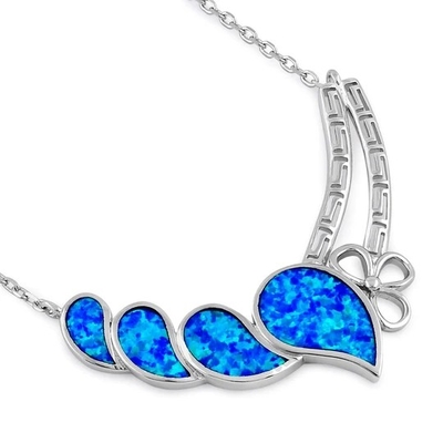 925  With Sterling Silver  Blue  Lab  Opal Anthurium Bouquet Greek  Pendant   Fire Opal Jewelry
