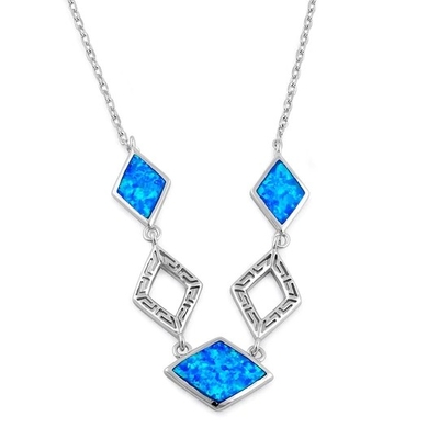925  With Sterling Silver  Blue  Lab  Opal Anthurium Bouquet Greek  Pendant   Fire Opal Jewelry