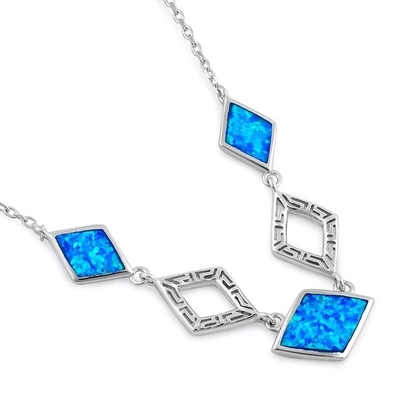 925  With Sterling Silver  Blue  Lab  Opal Anthurium Bouquet Greek  Pendant   Fire Opal Jewelry