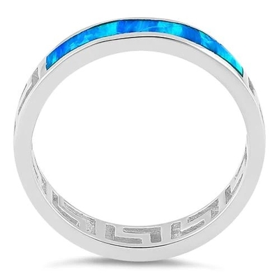 Blue Sapphire Engagement  Greek  genuine Pattern  Lab Blue Opal  Engagement  Ring For Women