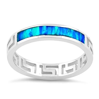 Blue Sapphire Engagement  Greek  genuine Pattern  Lab Blue Opal  Engagement  Ring For Women