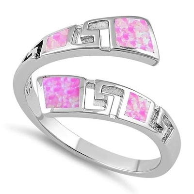925  With Sterling Silver Greek  Inifinity Pattern   Lab  Opal  Band  Ring  Raw Opal Jewelry