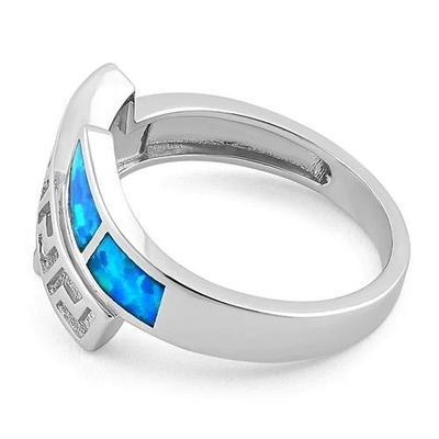 925  With Sterling Silver Greek  Inifinity Pattern   Lab  Opal  Band  Ring  Raw Opal Jewelry