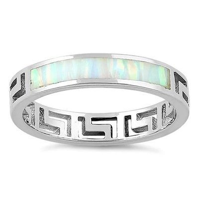 925  With Sterling Silver Greek  Inifinity Pattern   Lab  Opal  Band  Ring  Raw Opal Jewelry