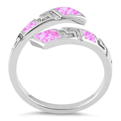 925  With Sterling Silver Greek  Unique Pattern Pink  Lab Fire Opal  Wedding Ring For Women