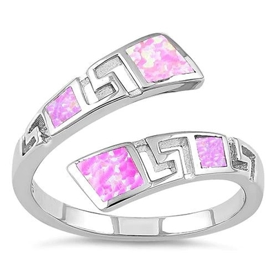 925  With Sterling Silver Greek  Unique Pattern Pink  Lab Fire Opal  Wedding Ring For Women
