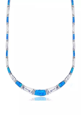 925  With Sterling Silver Greek  Unique Pattern  Designs Bule  Opal  Meander Round  Necklace