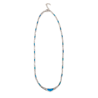 925  With Sterling Silver Greek  Unique Pattern  Designs Bule  Opal  Meander Round  Necklace