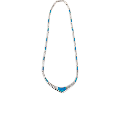 925  With Sterling Silver Greek  Unique Pattern  Designs Bule  Opal  Meander Round  Necklace