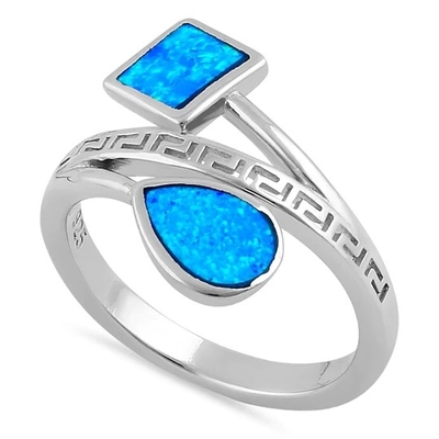 925  With Sterling Silver High Quality Blue Opal Greek  White Lab Opal Engagenent Ring For Girls