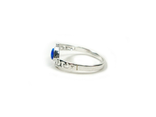 Sterling Sliver 925 Ancient Greek  Meander Key Modern Fire Rainbow Blue  Opal Engagement Ring