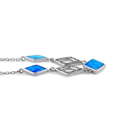 925  With Sterling Silver Greek  Bule Opal  Meander Diamond Necklace real Opal Jewelry For Women