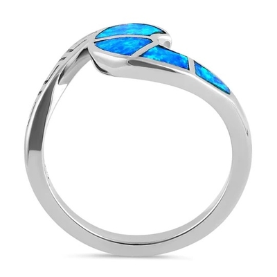 Sterling Sliver 925 Ancient Greek  Meander Key Modern Wave Design Blue Opal Ring For Women