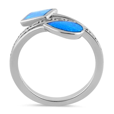 Sterling Sliver 925 Ancient Greek  Meander Key Modern Wave Design Blue Opal Ring For Women