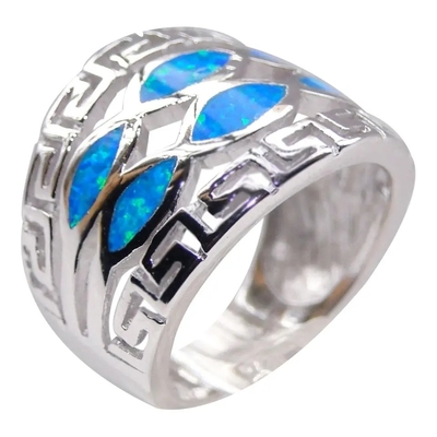 Blue Fire Opal Greek Mini Design Solid 925 Sterling Silver Ring Sizes Greek Opal Jewelry Inlay