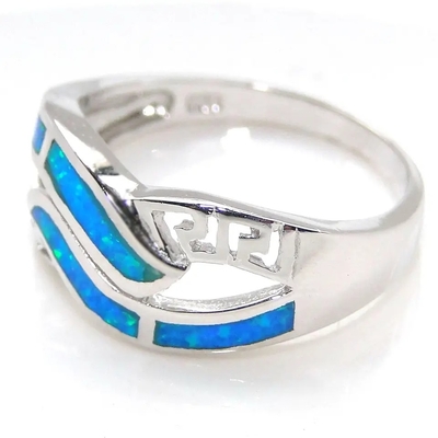 Sterling Silver Wholesale Jewelry Greek Blue Lab Opal  Wedding Ring Synthetic Opal Jewelry