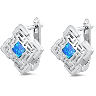 Wholesale Customization 925 Sterling Silver Blue Opal Greek Key Half Hoop Earrings For Women