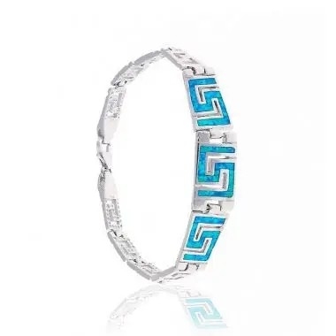 Natural Vintage Fire Rectangular Greek Blue Opal Bracelet With 925 Sterling Silver