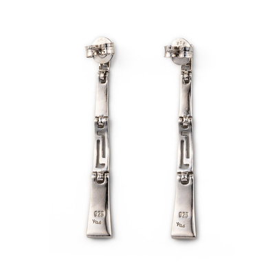 With Sterling Blue Opal Dangle Earrings with Greek Key Unique vintage design Earrings For Women