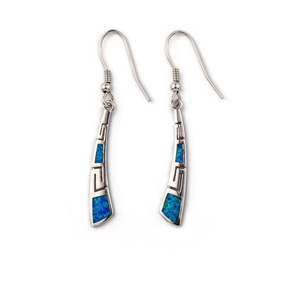 With Sterling Blue Opal Dangle Earrings with Greek Key Unique vintage design Earrings For Women