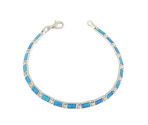 Natural Vintage Fire Rectangular Greek Blue Opal Bracelet With 925 Sterling Silver