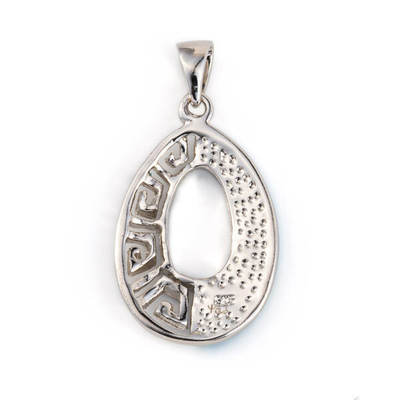 Retro Style Meander Greek Key Pendant Blue Promise Opal Sterling Silver