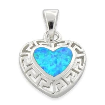 925 Sterling Silver Greek Pattern Lab Opal Heart Pendant For Women Engagement