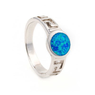 Retro Fret Or Greek Key Design Square Opal Ring For Women
