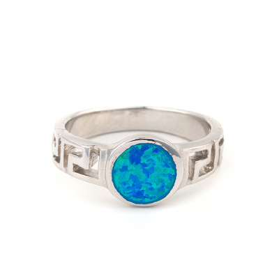Retro Fret Or Greek Key Design Square Opal Ring For Women