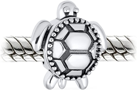 Sea Turtle  Drop Charm Bead  with Crystals crafted in Sterling Silver For Flawless Finish