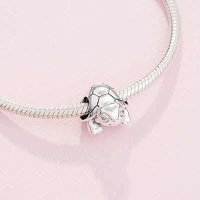 Sea Turtle  Drop Charm Bead  with Crystals crafted in Sterling Silver For Flawless Finish