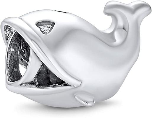 Nautical Fishing Ocean Sea Whale Charm Bead For Women For Teen Oxidized .925 Sterling Silver Fits European Bracelet