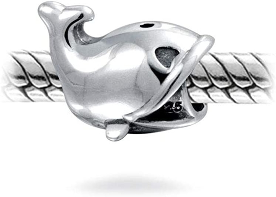 Nautical Fishing Ocean Sea Whale Charm Bead For Women For Teen Oxidized .925 Sterling Silver Fits European Bracelet