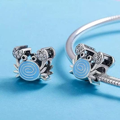 Blue Mermaid Tail &amp; Shell Pearl Charm 925 Sterling Silver Ocean Charm Beads for Bracelet &amp; Necklace