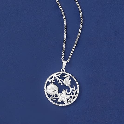 Ross-Simons Sterling Sea Life Bead Charms Pendant Necklace For Women