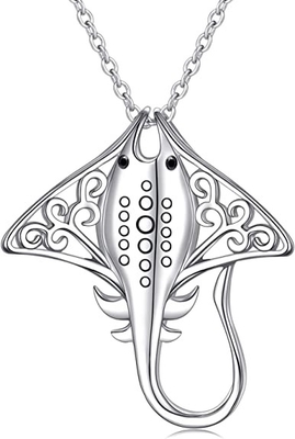 Lady tree 925 Sterling Silver Stingray Necklace Manta Ray Turtle Dolphin Charm